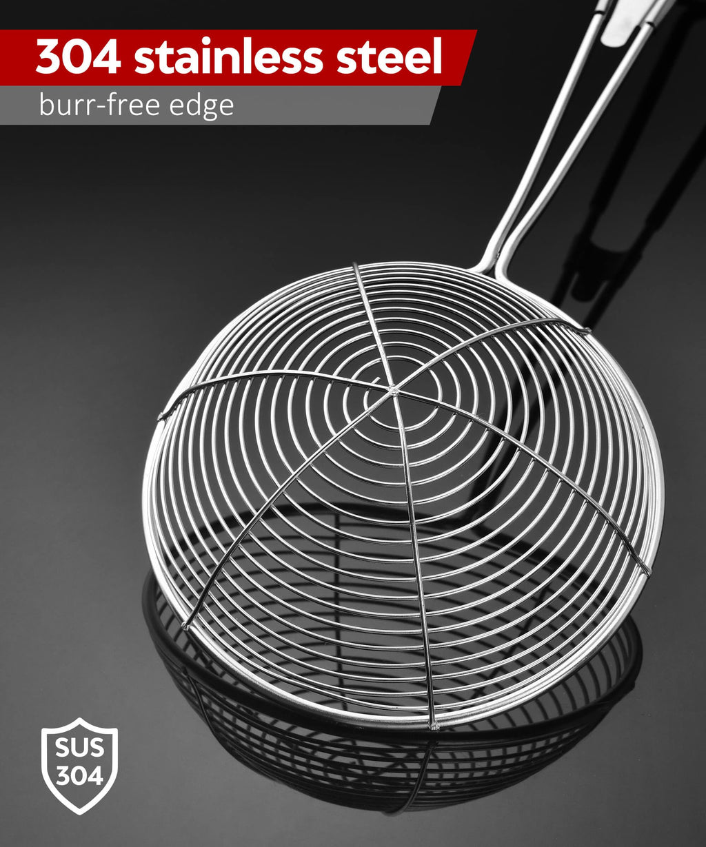 SUNWUKIN 304 Stainless Steel Spider Strainer Skimmer Ladle for Cooking and Frying, Kitchen Gadgets Utensils Wire Pasta Spoon