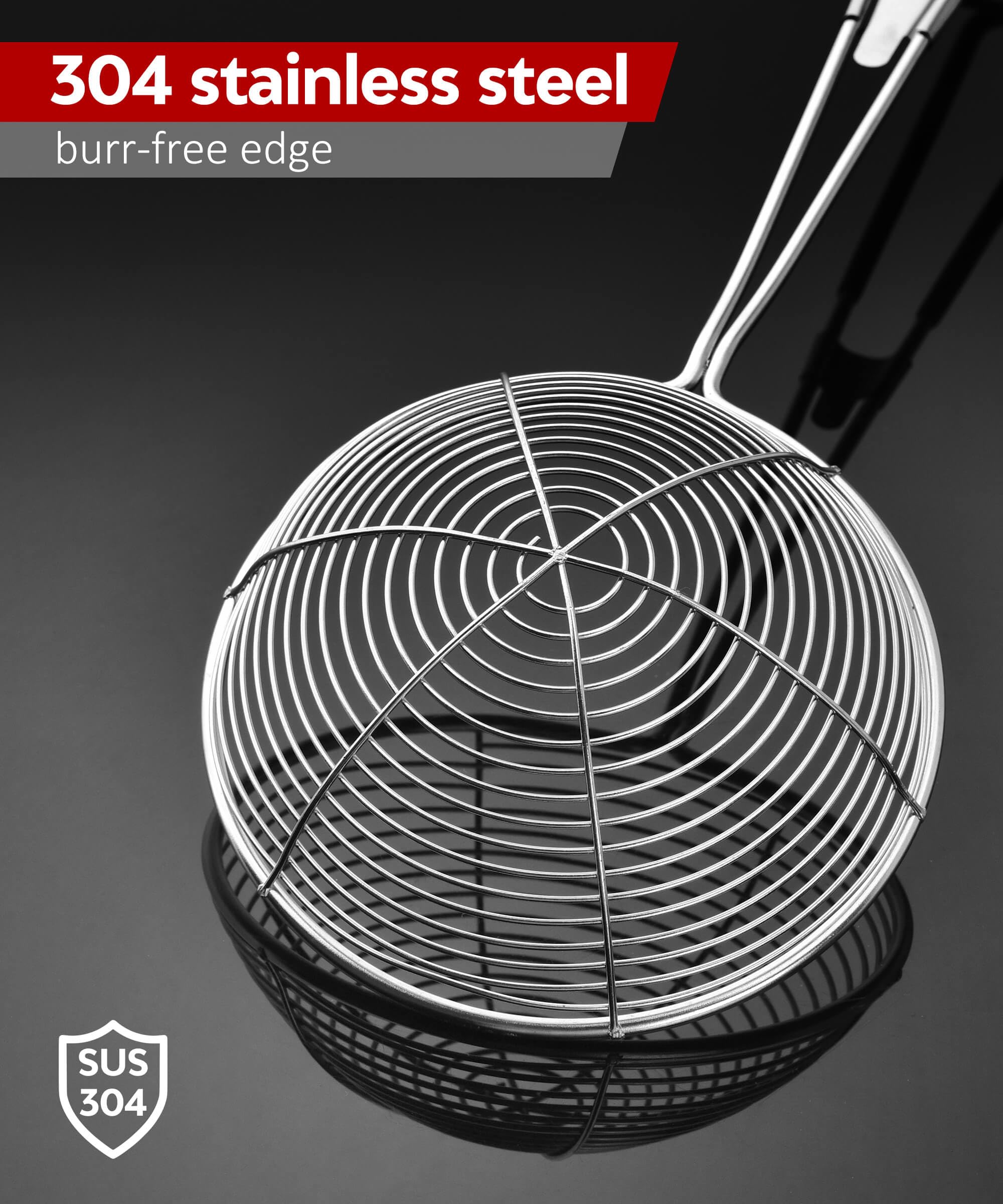 SUNWUKIN 304 Stainless Steel Spider Strainer Skimmer Ladle for Cooking and Frying, Kitchen Gadgets Utensils Wire Pasta Spoon