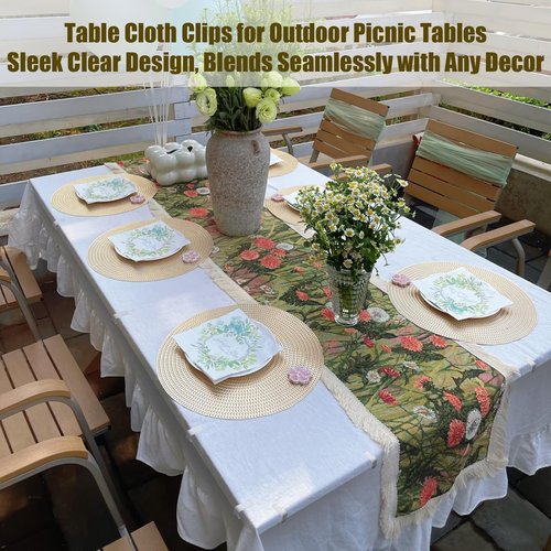 24 Pcs Clear Tablecloth Clips for Indoor Outdoor Tables, Plastic Table Cloth Holder Clips for Thick Tables, Picnic Table Clip Clamps Large