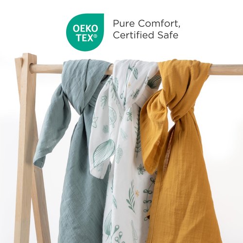 Muslin Swaddle Blankets for Newborn, 3 Pack Soft 100% Cotton Baby Receiving Blanket, Swaddle Wrap Burp Clothes, Large 43 x 35 inches, Oeko-TEX Certified