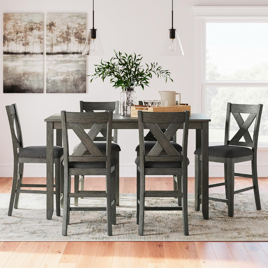 Signature Design by Ashley Caitbrook Casual Counter Height Dining Table & Upholstered Bar Stools Set of 7 - Gray