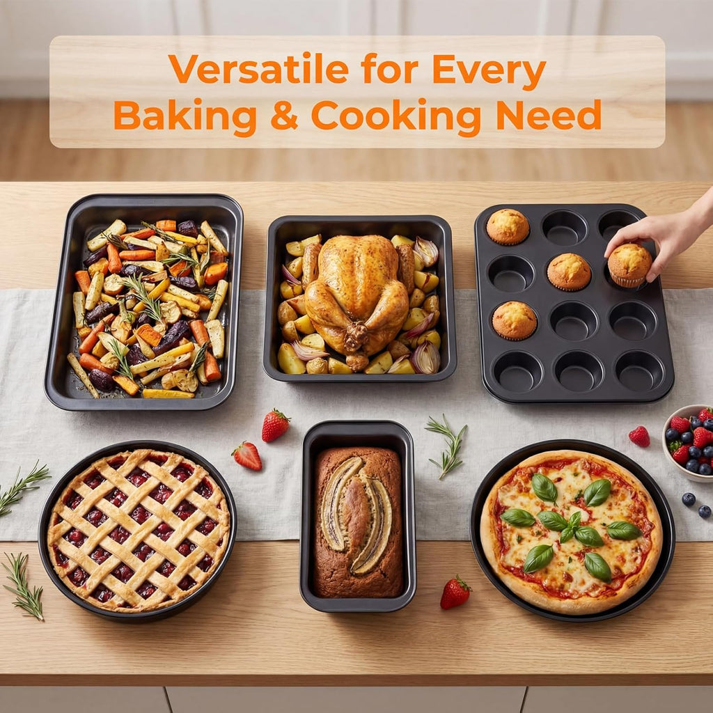 Regine Switzerland Nonstick Baking Set - 6-Piece Bakeware Collection | Oven & Dishwasher Safe Carbon Steel