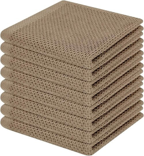 Homaxy 100% Cotton Dish Cloths - Ultra Soft & Absorbent Quick-Drying Towels | 12x12 Inches, 8-Pack, Tan