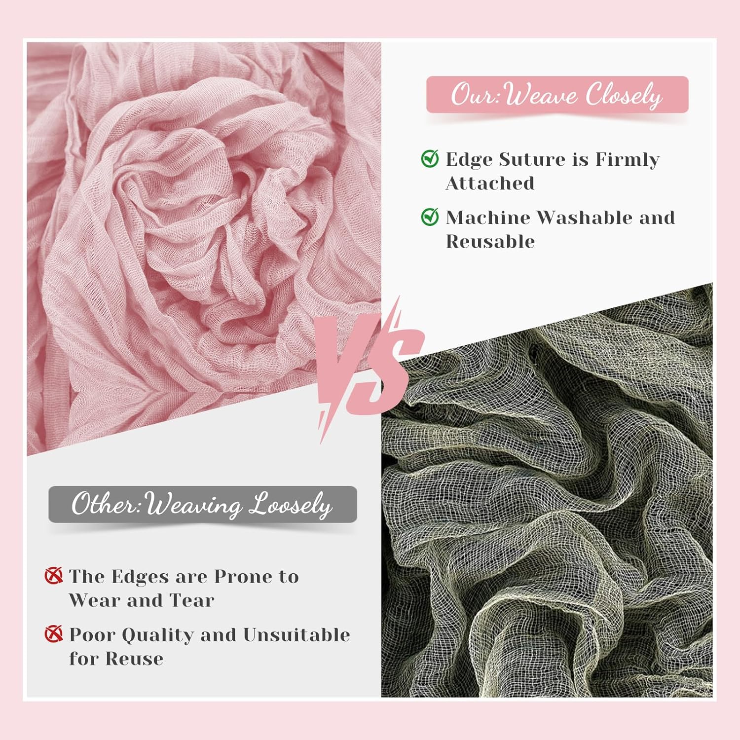 Regine Switzerland Pink Table Runner - 10 Ft Rustic Gauze for Weddings, Parties & Showers | Boho Style