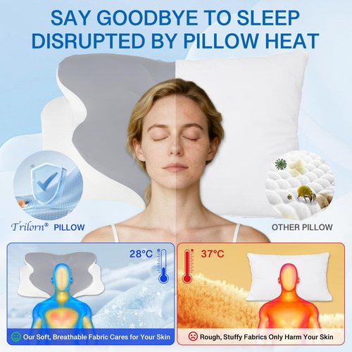 Trilvorn 2-in-1 Side Sleeper Pillow for Adults Set–Ergonomic Contour Cervical Neck Pillow Memory Foam +Leg/Knee Pillow for Side Sleepers,Sciatica&Neck Pain Relief,Cooling Ice-Silk Removable Covers