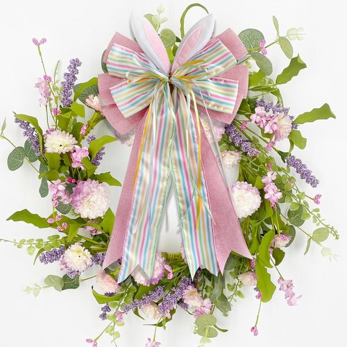 Large Easter Pink Burlap Bow - Bunny Ears Design | 11.5 x 20 Inches for Wreaths & Gift Baskets