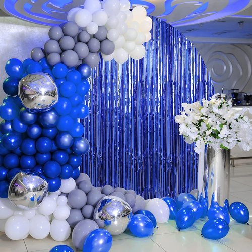 Crosize Dark Blue Foil Fringe Curtains - 2 Pack 3.3 x 9.9 ft Tinsel Backdrop for Parties & Birthdays