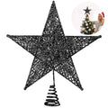 Fovths Christmas Tree Topper 8 Inches Metal Glittered Christmas Tree Topper Wire Star Treetop Sparkle Xmas Decoration for Christmas Tree Ornament Indoor New Year Holiday Party Supplies (Black)