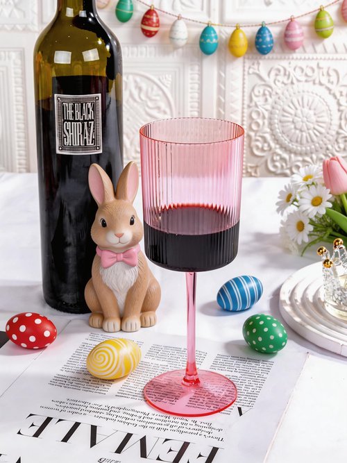 Ciaell 12 PCS Pink Plastic Ribbed Wine Glasses - 10 OZ Plastic Square Wine Glasses with Stem - Disposable Champagne Cups for Parties & Weddings & Easter