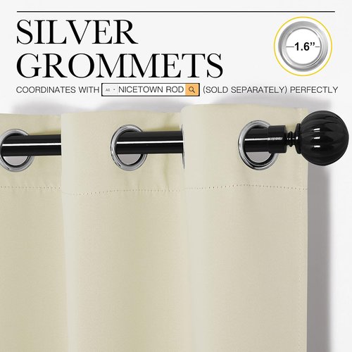 NICETOWN Beige Room Darkening Curtains - 96" Long | Total Privacy Drape Panels for Boho Farmhouse Decor (Set of 2, 55" Wide)