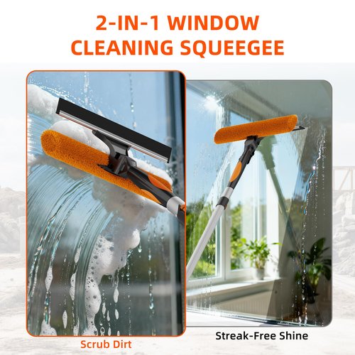 26FT High Window Cleaning Kit with Pole, 2-in-1 Window Squeegee with 5-20 FT Telescoping Extension Pole - Professional Window Washing Kit with Long Handle, Multi-Use Cleaning Tool for High Windows