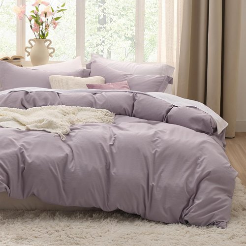 Bedsure King Size Duvet Cover Set - Dusty Purple, Extra Soft Prewashed Cotton-Like Bedding, 3 Pieces