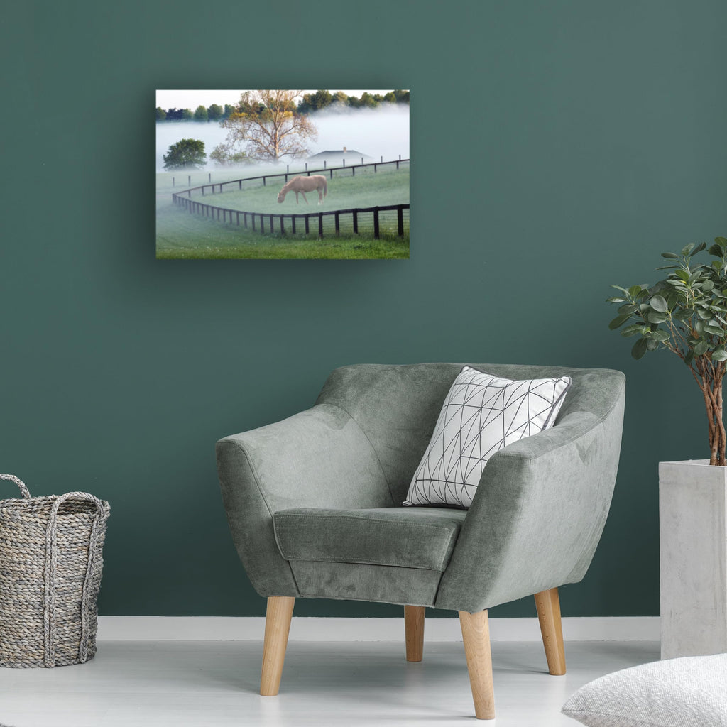 Wrapped Canvas Wall Art - Monte Nagler 'Horses in The Mist Kentucky' Wall Art for Living Room, Bedroom, or Office Décor - 22x32