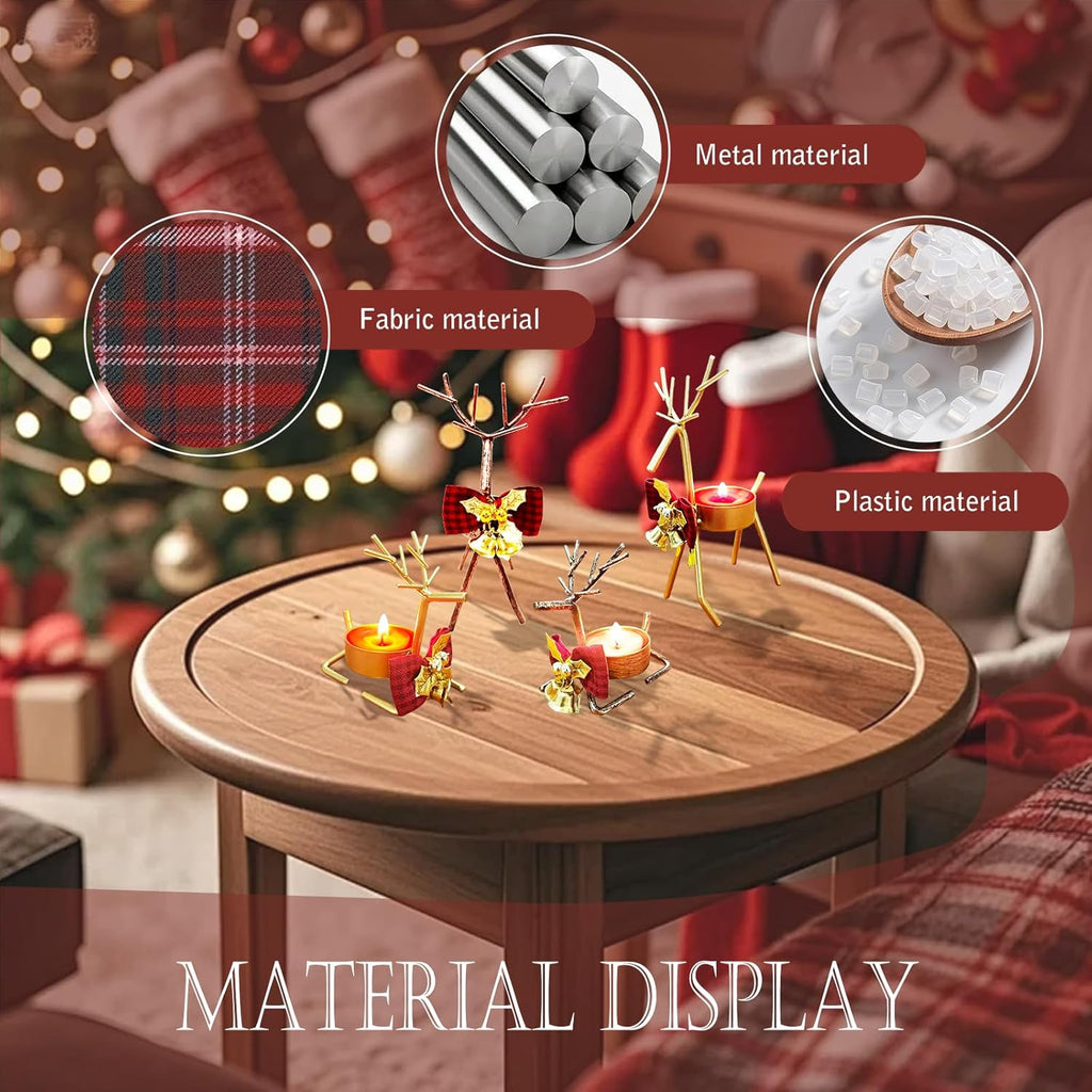 Skiennix Christmas Candle Holders - 4-Piece Reindeer Tealight Set for Holiday Table Decor | Stainless Steel