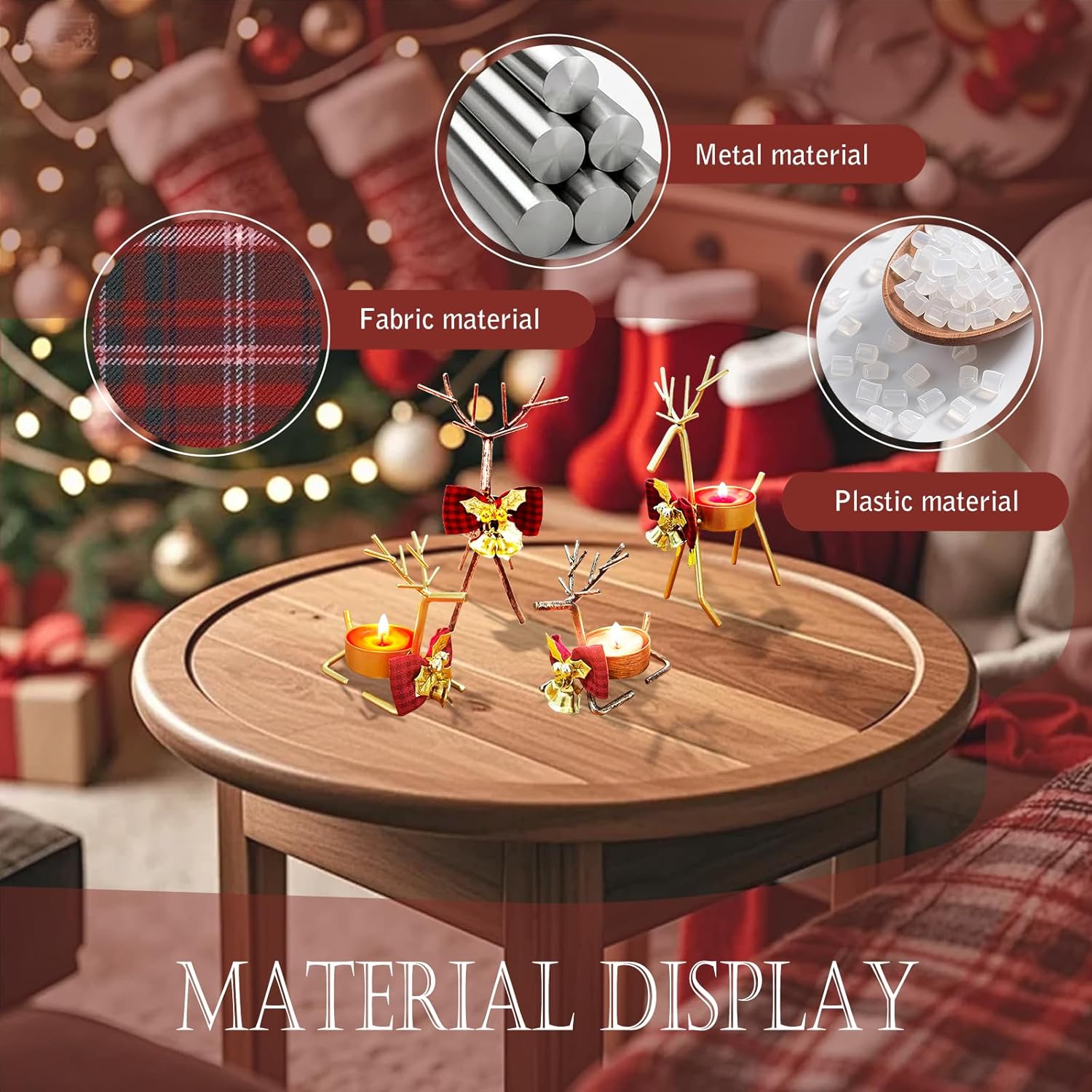 Skiennix Christmas Candle Holders - 4-Piece Reindeer Tealight Set for Holiday Table Decor | Stainless Steel