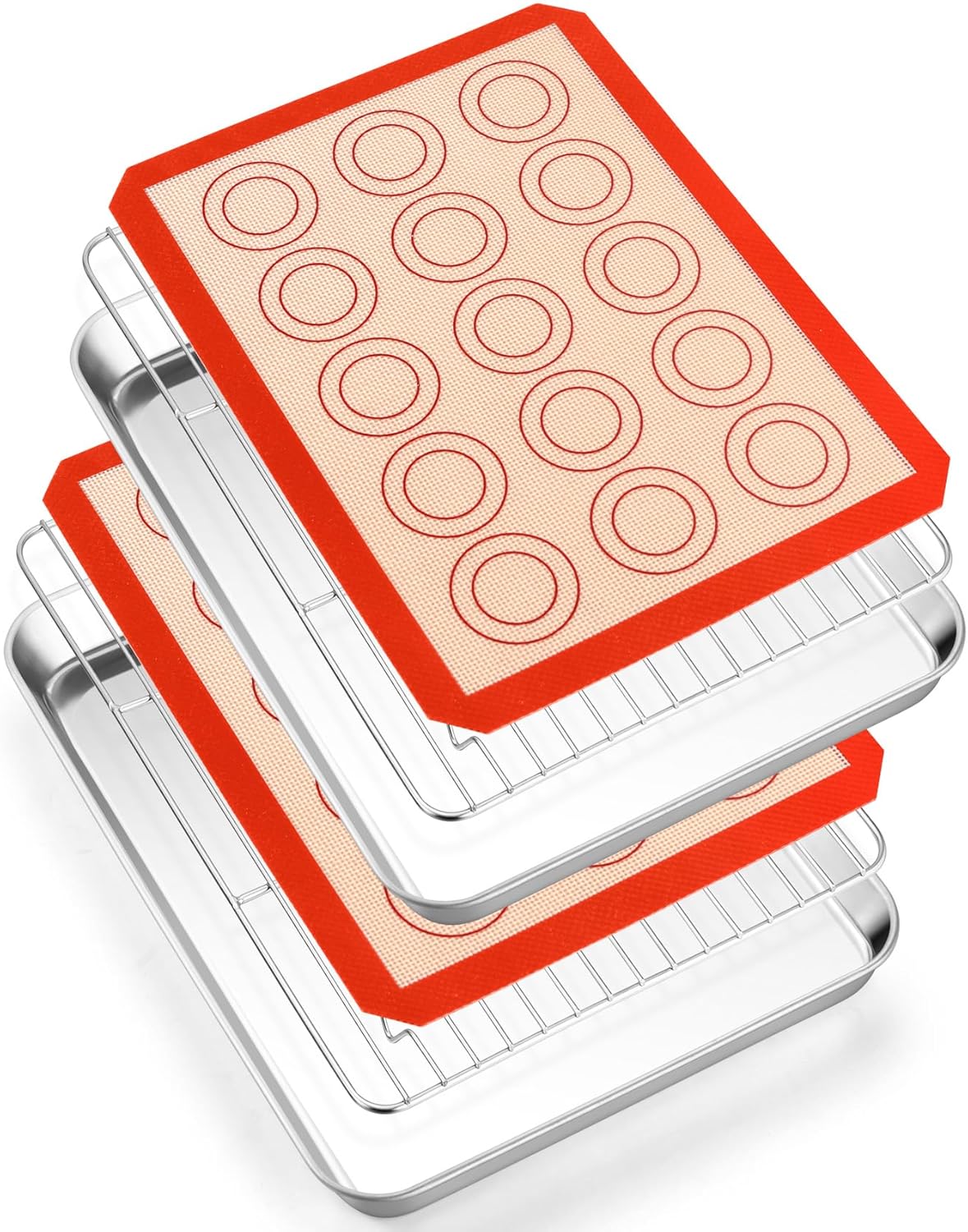 TeamFar Stainless Steel Baking Sheet Set - 12.5-Inch Cookie Sheets with Cooling Racks & Silicone Mats | Non-Toxic, Easy Clean