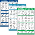 QuickFit Dumbbell Workout Posters - Laminated Exercise Charts Set of 3 (18" x 24") | Bodyweight & Barbell Routines