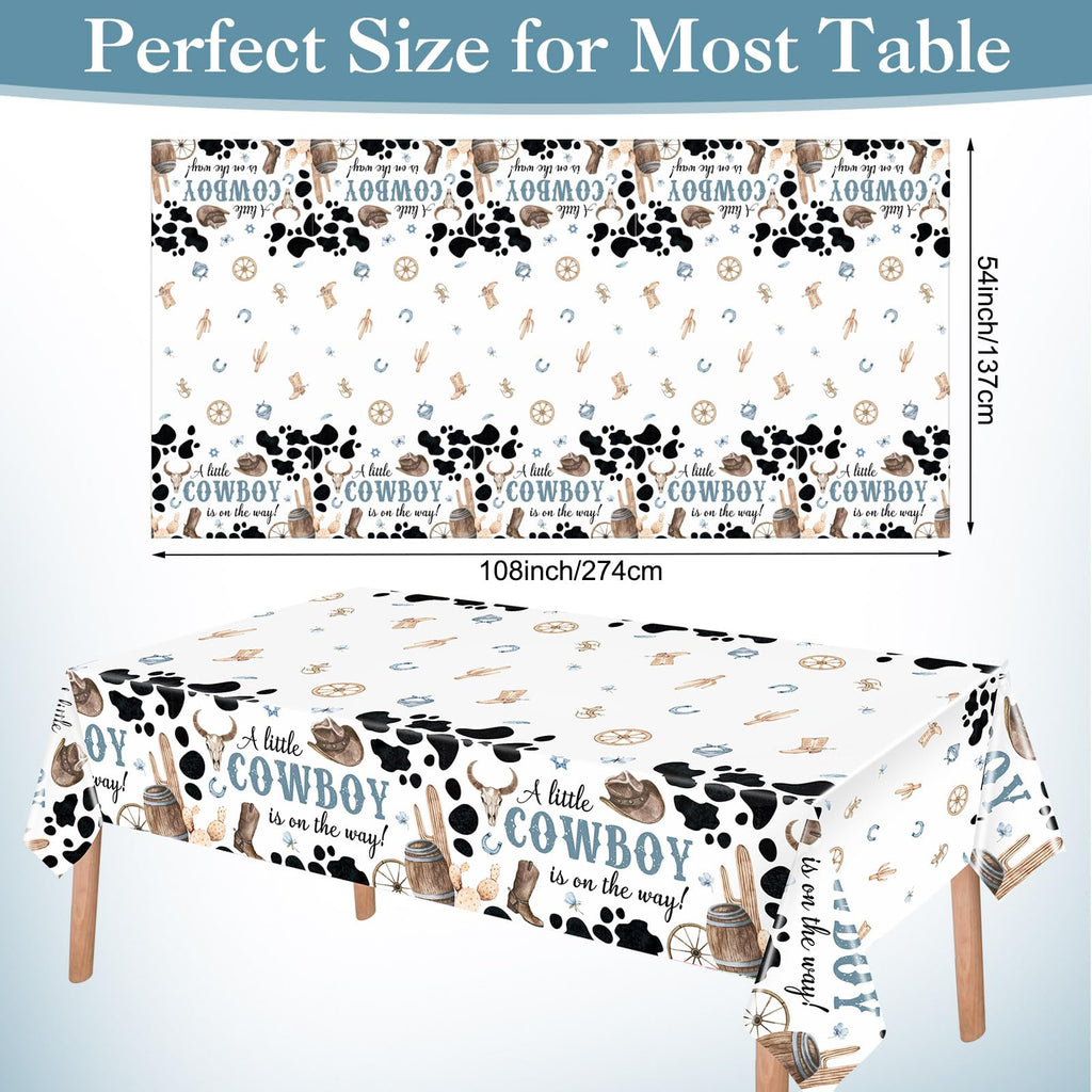 Ganeen 3 Pcs Western Cowboy Party Decorations Cowboy Tablecloth Disposable Plastic Table Cover Waterproof Tablecloth for Western Rodeo Baby Shower Birthday Party Decor, 54 x 108 Inch