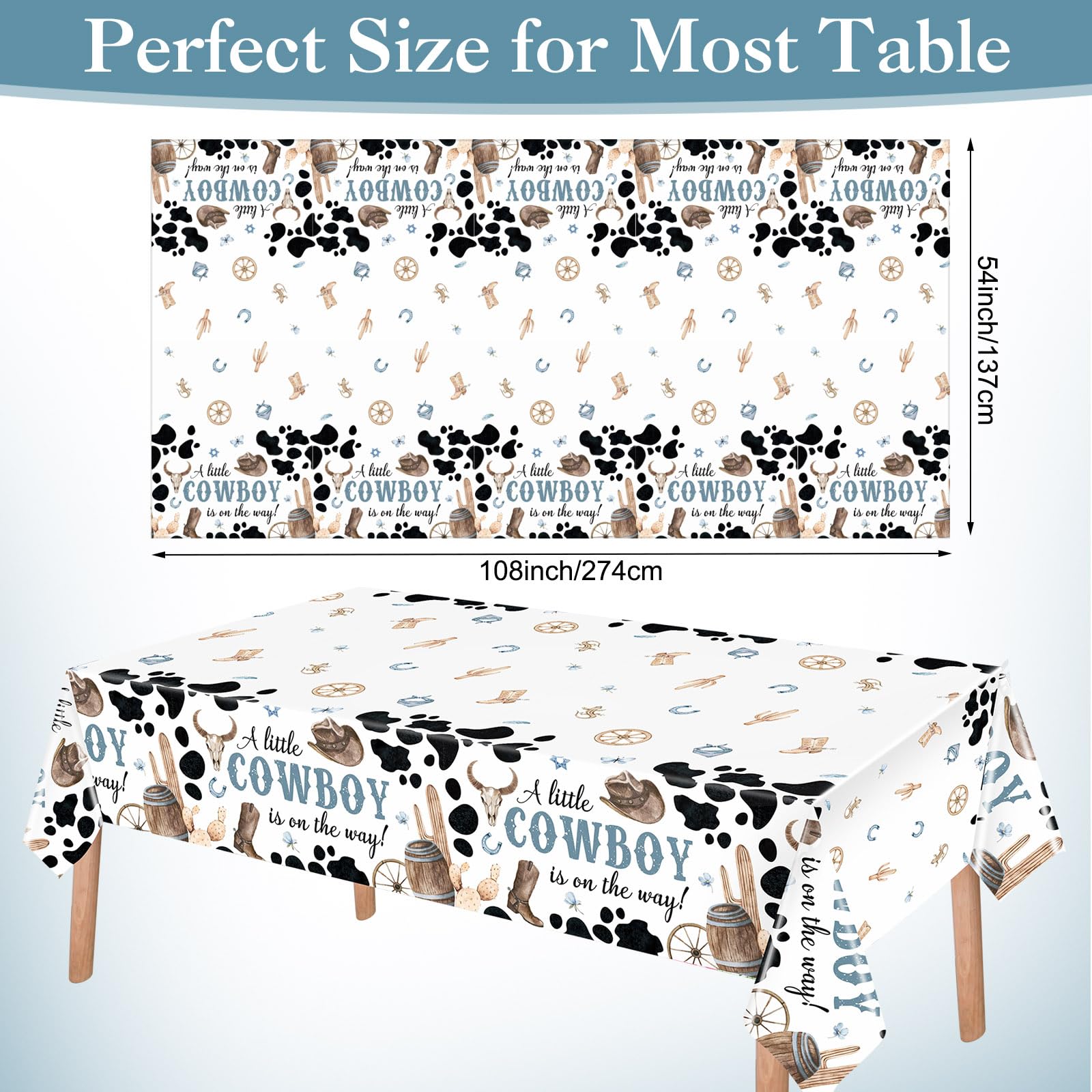 Ganeen 3 Pcs Western Cowboy Party Decorations Cowboy Tablecloth Disposable Plastic Table Cover Waterproof Tablecloth for Western Rodeo Baby Shower Birthday Party Decor, 54 x 108 Inch