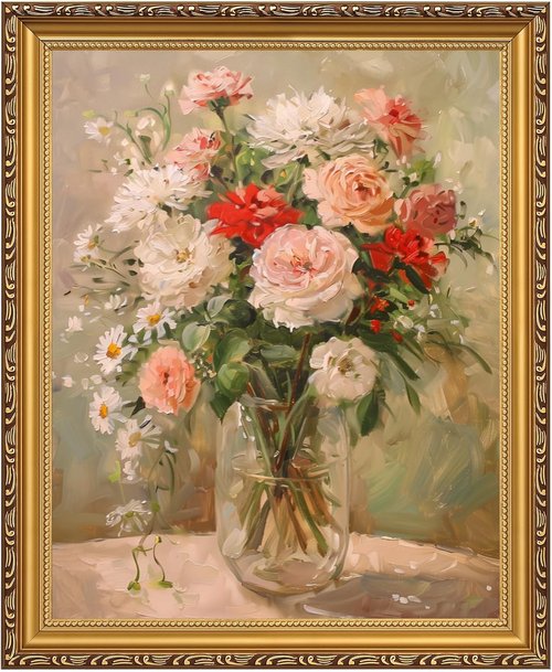 MIEVU Gold Vintage Framed Wall Art - Floral Canvas Prints for Living Room & Bedroom Decor | 11x14in