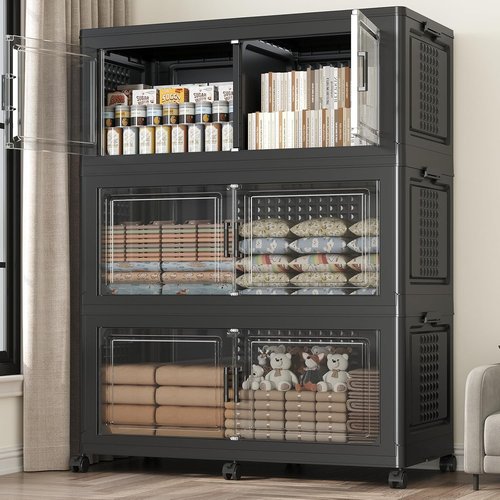 150GAL Extra Large Storage Bins by [Brand Name] - Stackable, Collapsible with Wheels | 3-Pack Black
