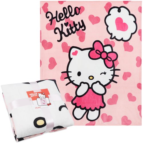 Hello Kitty Sanrio Fleece Throw Blanket, 59x51in, Cinnamoroll Soft Bedding, Bed Decor, Room Decor, Kawaii Gifts for Women (Pink Hello Kitty)