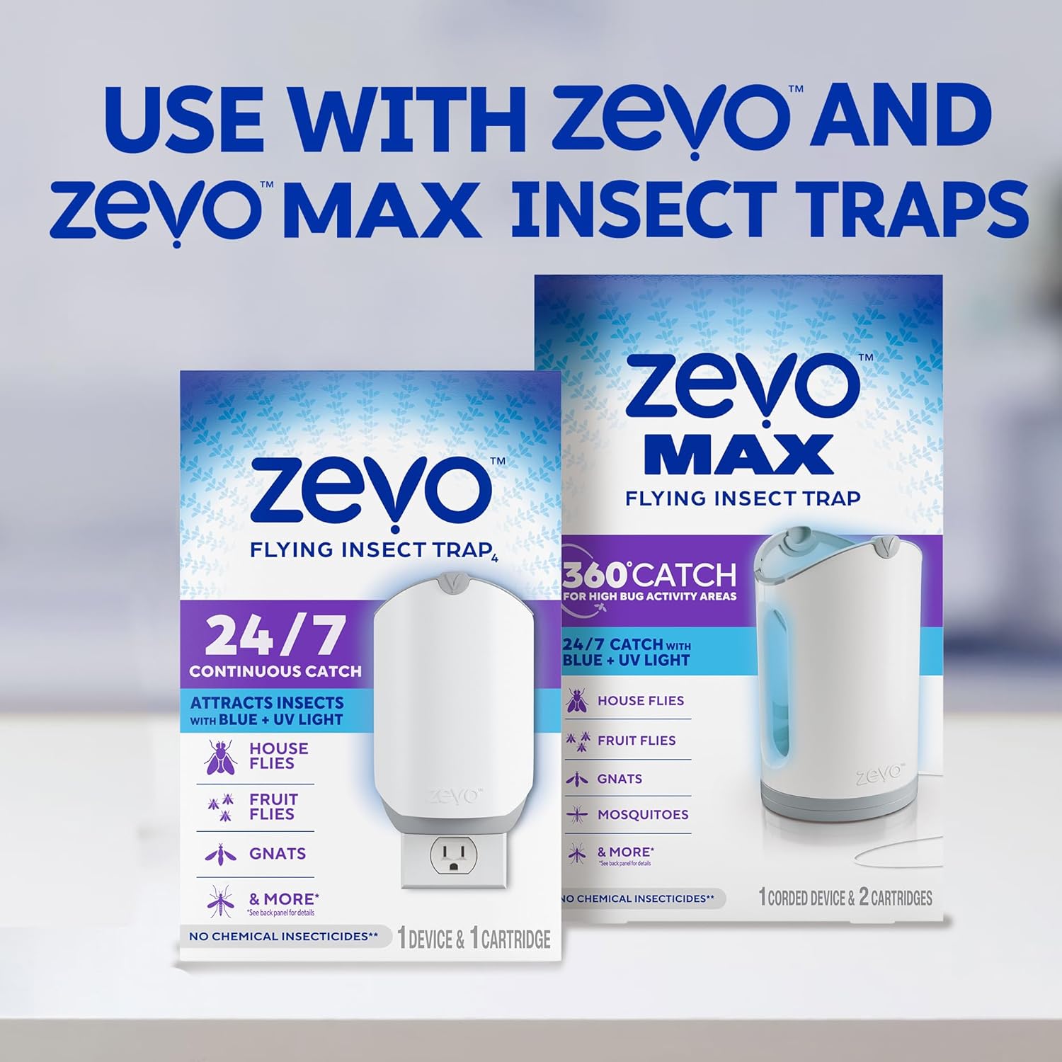 Zevo Flying Insect Trap Official Refill Cartridges - Fits Both Zevo Trap & MAX Indoor Fly Trap - Authentic Trap+Lock Technology to Catch Gnats, House & Fruit Flies (8 Official Refill Cartridges)
