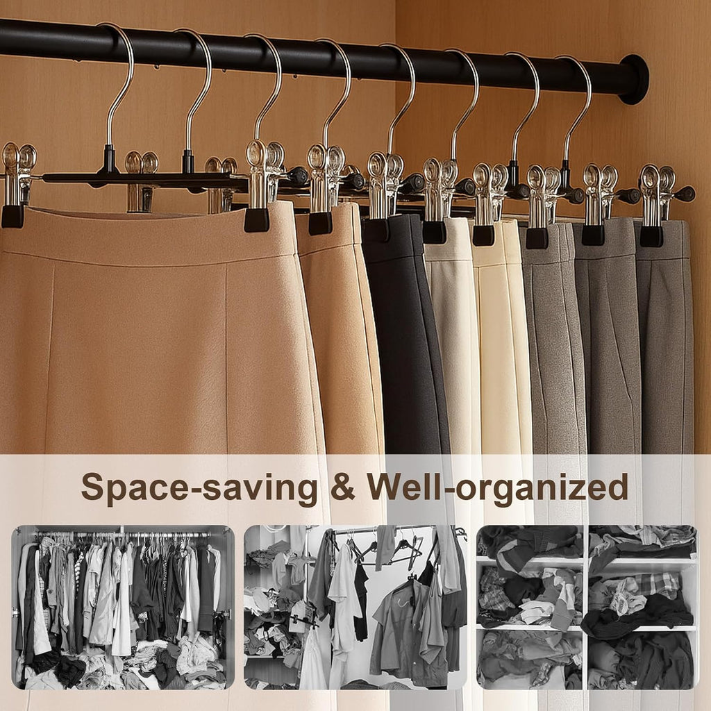 POZEAN Pants Hangers - 30 Pack Adjustable Heavy Duty Clips for Skirts & Trousers | 12-Inch Black
