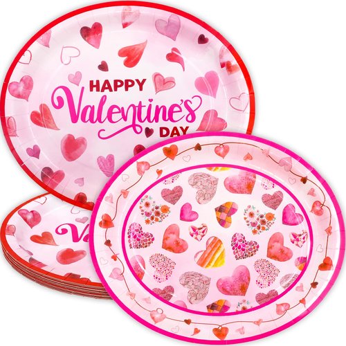 ceiba tree Valentines Day Oval Paper Plates 30Pcs Pink Red Heart Oval Paper Plates Disposable Tableware Dinnerware Set Happy Valentine's Day Party Supplies