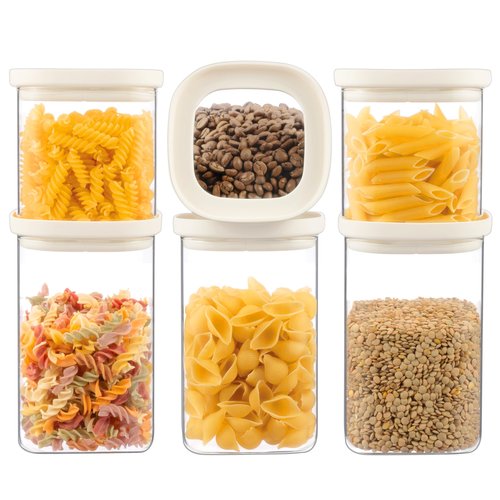 Urban Green Glass Food Storage Jar with Glass Lid in Square Shape, Food Canister Set with Airtight Lids, Pantry Jars for Kitchen Organization, Food Storage Containers in Set of 6