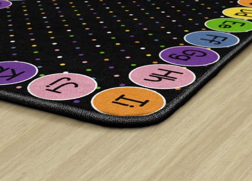 Flagship Carpets Smiley Abc's Educational Area Rug for Kids Room Seating Décor, Children's Classroom, Play Carpet for Teaching and Playroom, 4' x 6', Black