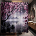 Yieldeer Japanese Shower Curtain Asian Cherry Blossom Bathroom Decor Mountain Bath Curtain, Waterproof Cloth Fabric with Hooks, 70x72 inch