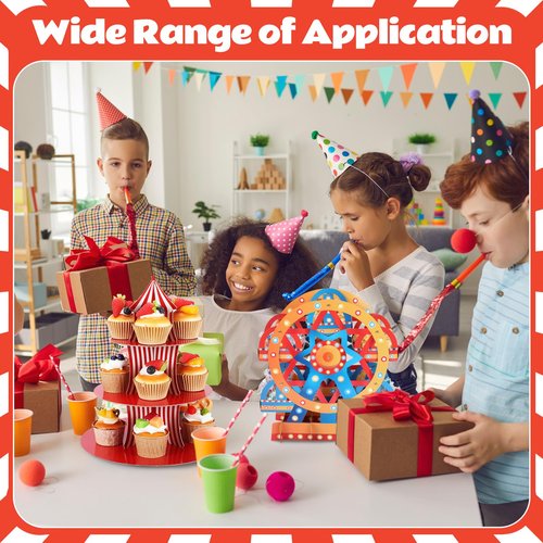 Vesici Set of 4 Carnival Theme Ferris Wheel Centerpieces and Cupcake Stands 3 Tier Cardboard Cupcake Holder for Dessert Displays Birthday Party Decorations