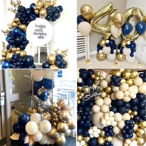 Navy Blue and Gold Party Balloons, 50 Pcs 12 Inches Navy Blue Gold White Latex Balloon for Birthday,Baby Shower, Graduation Decorations