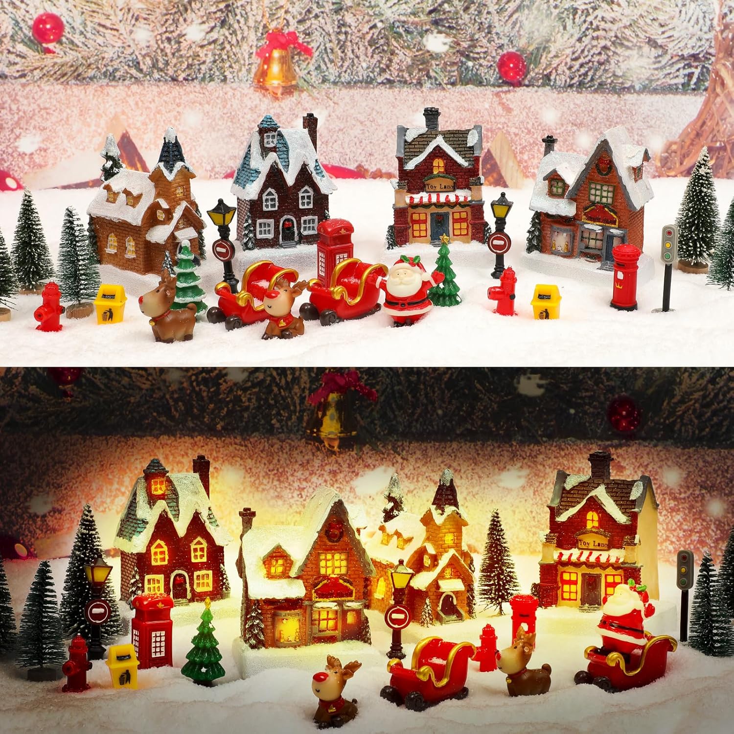 Regine Switzerland Christmas Village Set - LED Light-Up Resin Houses for Festive Indoor Decor | Holiday Scene Collection