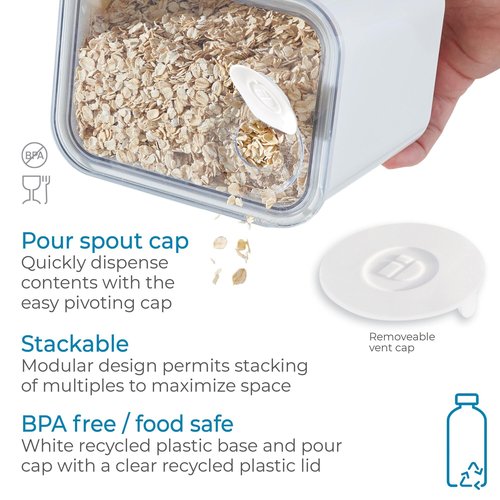 iDesign Recycled Plastic Medium Dry Goods Kitchen Canister with Airtight Lid – 6.34" L x 4.79” W x 5.87” H, White