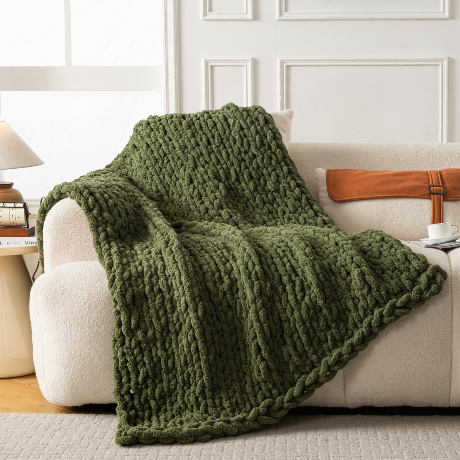 Ultra Soft Chunky Knit Throw Blanket 40x50 Hand Knitted Warm Chenille Throw Blanket, Home Decor Soft Thick Yarn Cable Knit Blanket Breathable Fleece Banket Christmas for Couch Bed Sofa Best Gift