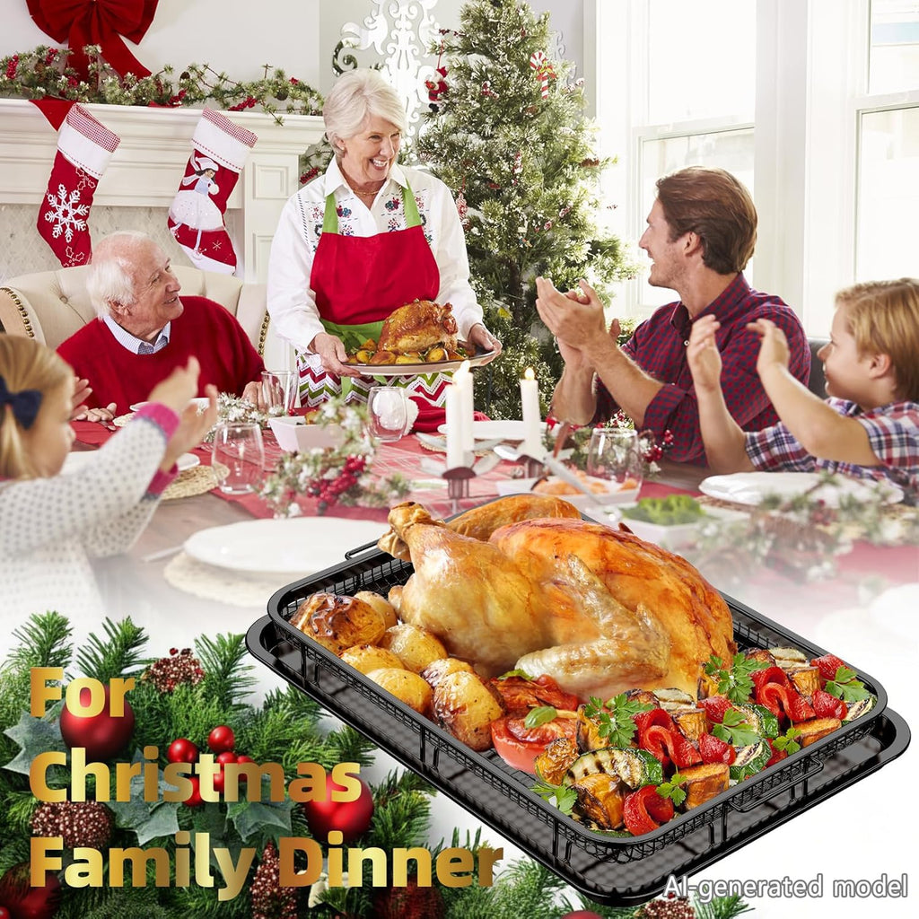 Air Fryer Basket for Oven, Extra Large 18.8" x 12.8" Oven Air Fryer Basket and Tray Set with 30 PCS Parchment Papers, DEGOVIN Stainless Steel Oven Pan and Crisper Tray (Black)