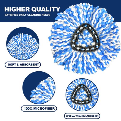 2-Tank Spin Mop Replacement Head, 3 Pack Mop Head Replacement, Microfiber, Machine Washable, Easy to Replace and Deep Cleaning
