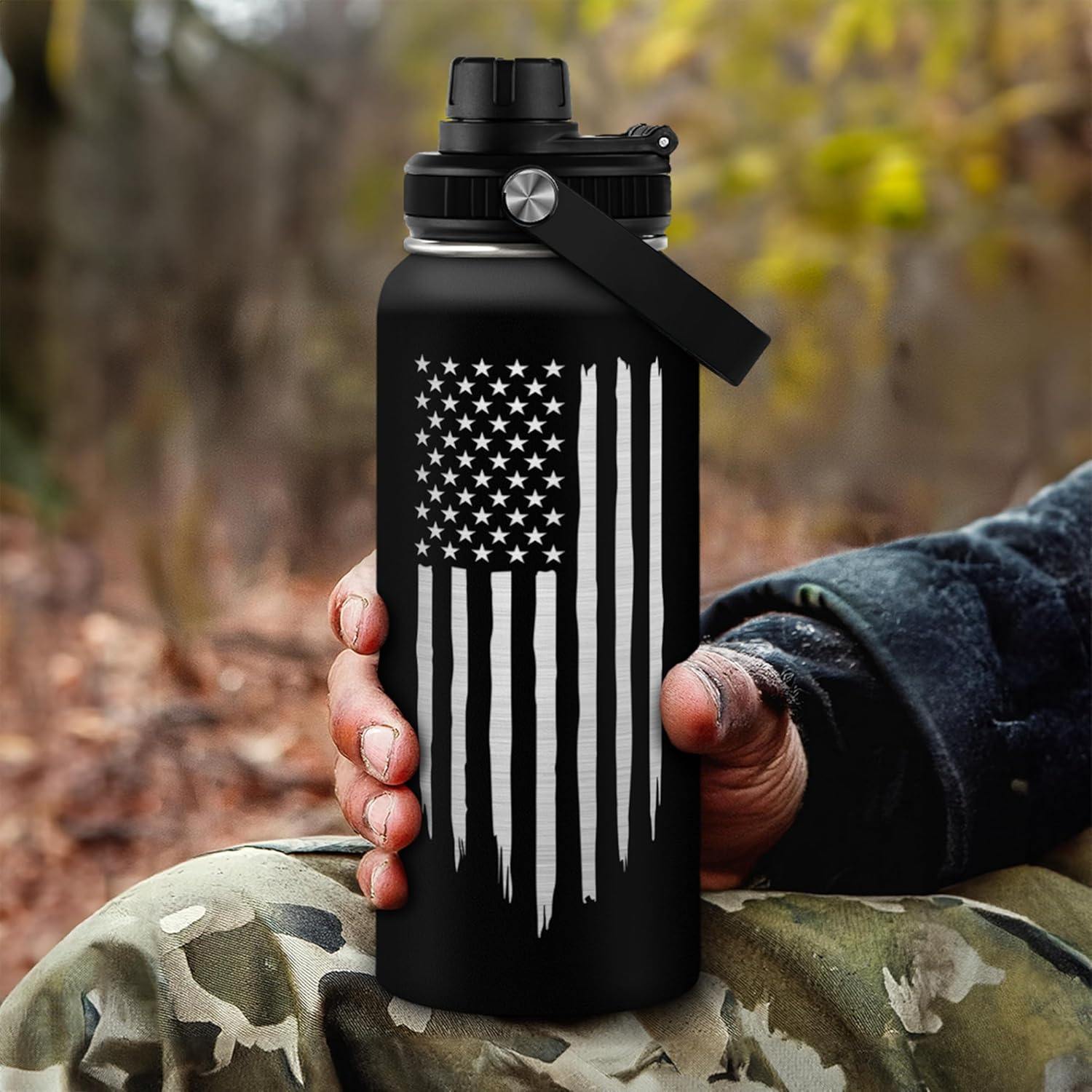 SA Water Bottles American Flag 32oz Stainless Steel Insulated Water Bottle - Perfect for Gym & Outdoor Activities