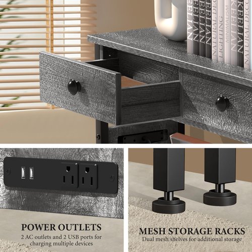 47" Narrow Console/Entryway Table with Storage & 3 Drawers & Outlets, for Sofa & Living Room, Hallway/Foyer/Couch/TV/ Aquarium Stand Table for Entryway with USB Ports, LED Light Strip,Perfect for Home