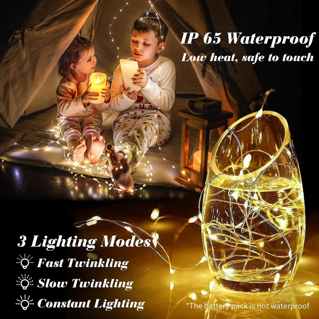 ZGWJ Fairy Lights - 12 Pack Battery Powered, 7Ft Silver Wire, 20 Mini LEDs, 3 Modes | Warm Purple for DIY & Events