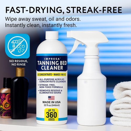 IMPRESA Tanning Bed Cleaner 32oz Professional All Purpose Surface Cleaner Spray for Acrylic Tanning Beds & Booths – Streak-Free, Fast-Drying Cleaner for Salons, Spas & Home Use