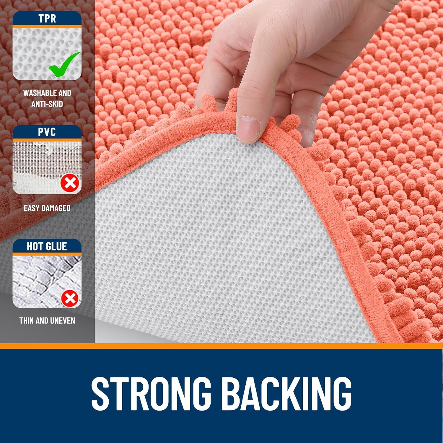 OLANLY Bathroom Runner Rugs - Extra Soft Absorbent Chenille | Quick-Dry Rubber Backing, 47x17 Coral