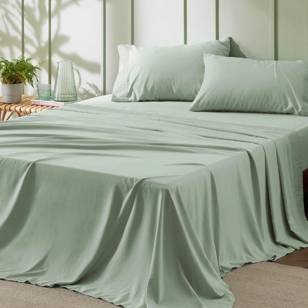 Bedsure Queen Sheet Set - Soft & Breathable 4-Piece Queen Size Bedding - Hotel Luxury in Sage Green