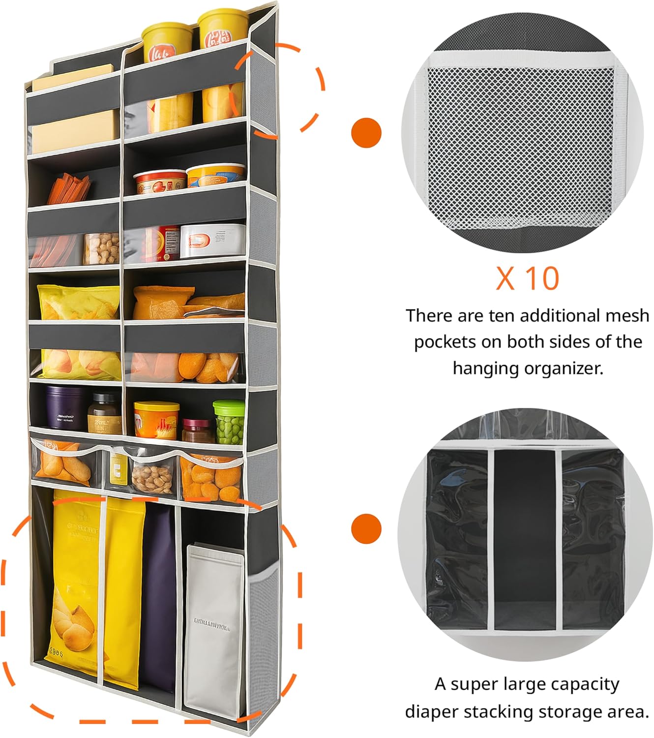 Over The Door Organizer by Extra Large | Heavy-Duty 8 Compartment Design with Clear Pockets - 57 Inch Height