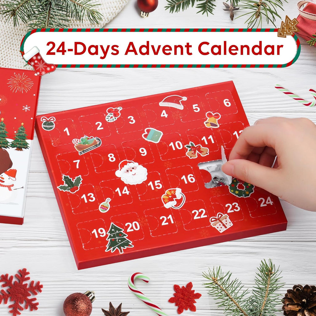 Skiennix Christmas Advent Calendar Bracelet Kit - 24-Day Countdown with 22 Charms & 2 Adjustable Bracelets for Girls & Teens