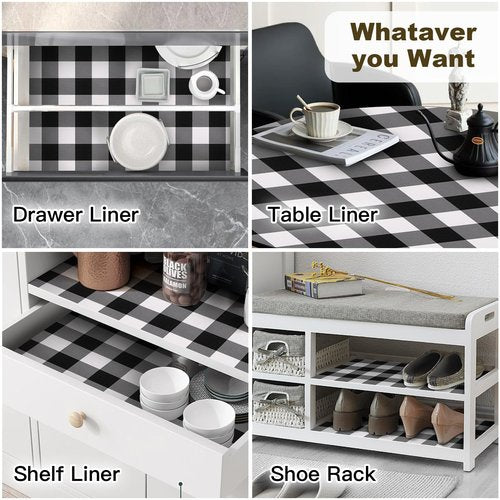 Shelf Drawer Liner for Kitchen Cabinets Non-Adhesive, 23.6IN x 20FT Non-Slip Strong Grip Thickened Cabinet Liners for Shelves, Dresser, Cupboard, Pantry, Bathroom Drawers, Classic Black Gingham