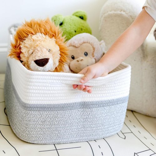 NaturalCozy Storage Baskets - 3-Pack Cotton Rope Woven Organizers | 16.8”x13”x7.6” for Toys, Laundry, and More