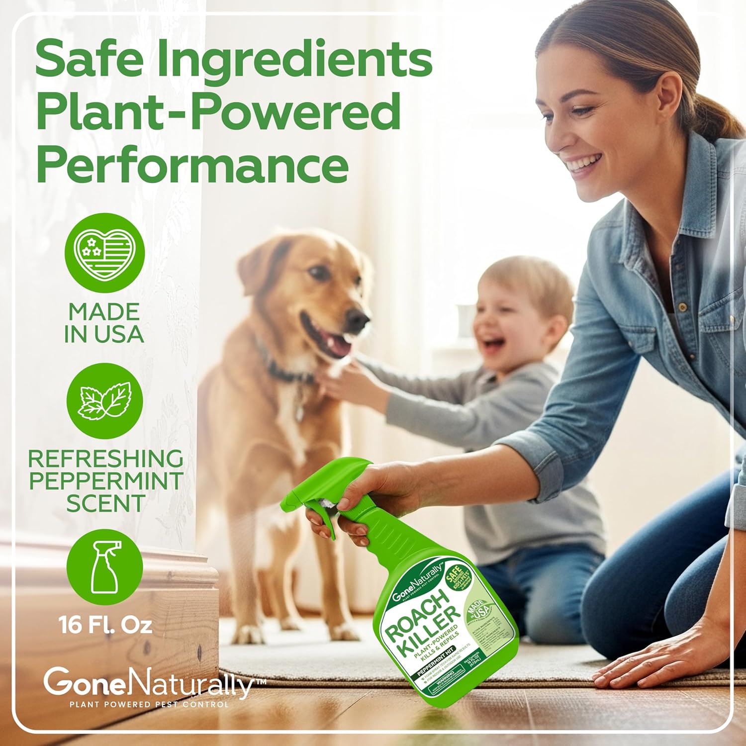 Roach Killer - Peppermint Oil Spray for Indoor & Outdoor Use | Safe Pest Control for Kids & Pets (16oz)